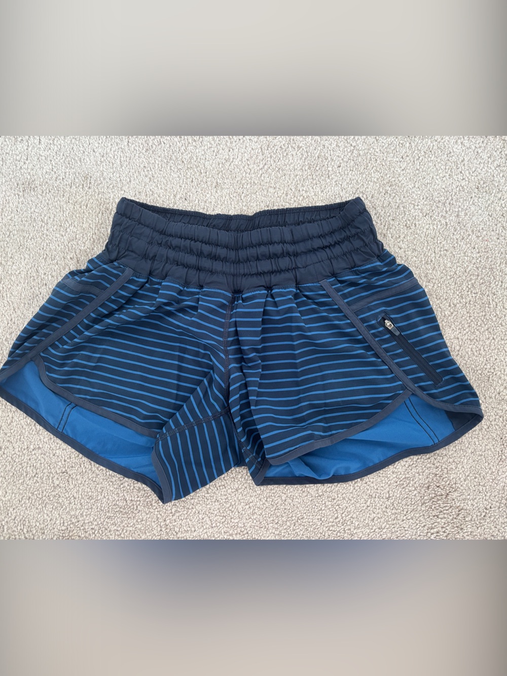 lululemon athletica Navy and Blue Striped Running Shorts